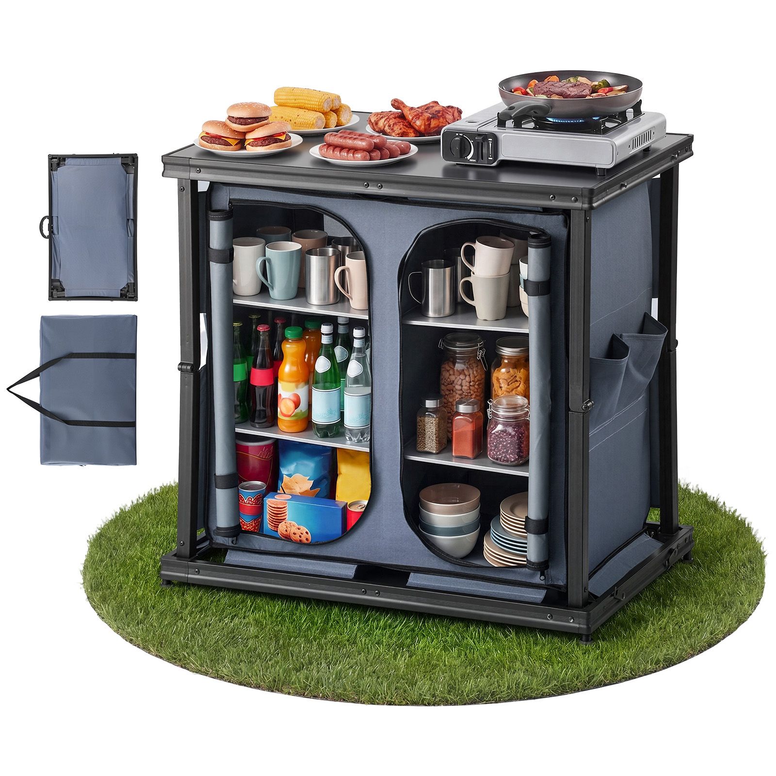 Outdoor Camping Kitchen Setup - Lemari Penyimpanan Lipat untuk Berkemah, Meja