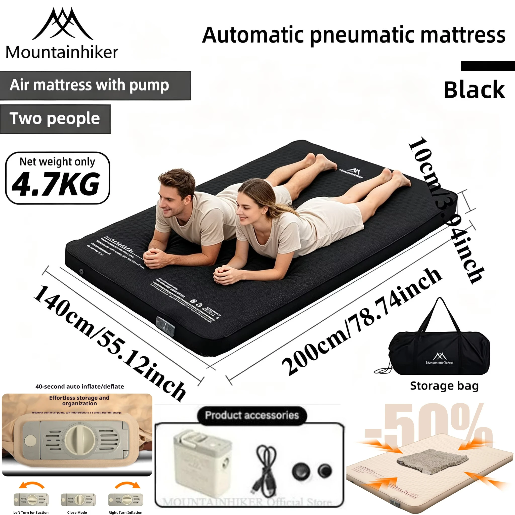 Outdoor Inflatable Camping Tent With Air Pump - MOUNTAINHIKER Kasur Tiup Cheese Camp Bed