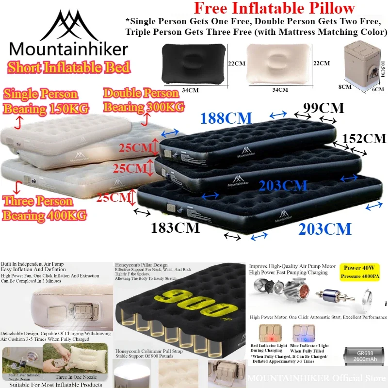 Outdoor Inflatable Camping Tent With Air Pump - MOUNTAINHIKER Kasur Udara Tiup Interior PVC