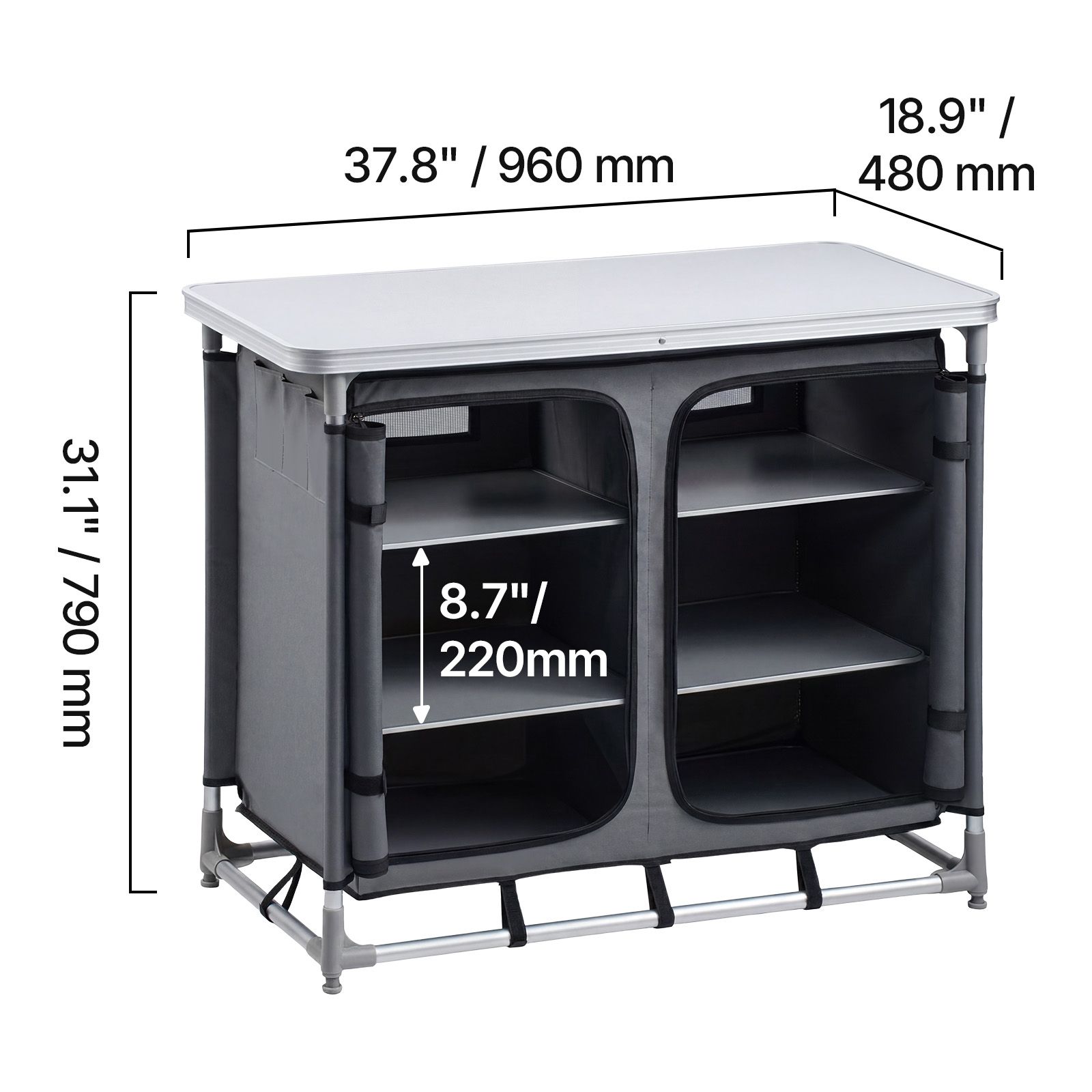 Outdoor Camping Kitchen Setup - Lemari Penyimpanan untuk Berkemah, Meja Aluminium