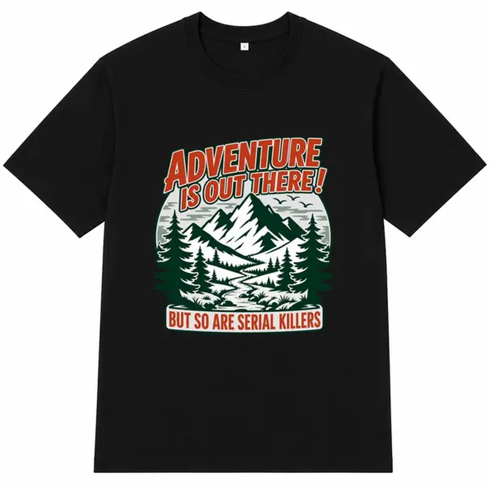 Kaos Hitam Bermotif Petualanga - Outdoor Camping Adventures ulasan dan harga