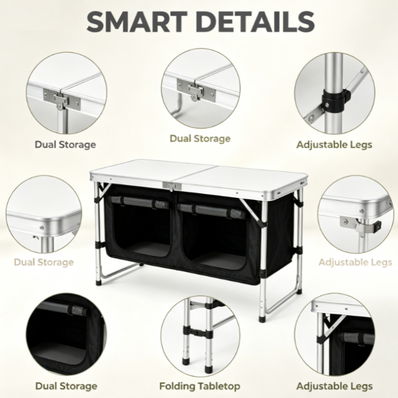 Meja Lipat Aluminium Perak den - Outdoor Camping Kitchen Setup ulasan dan harga